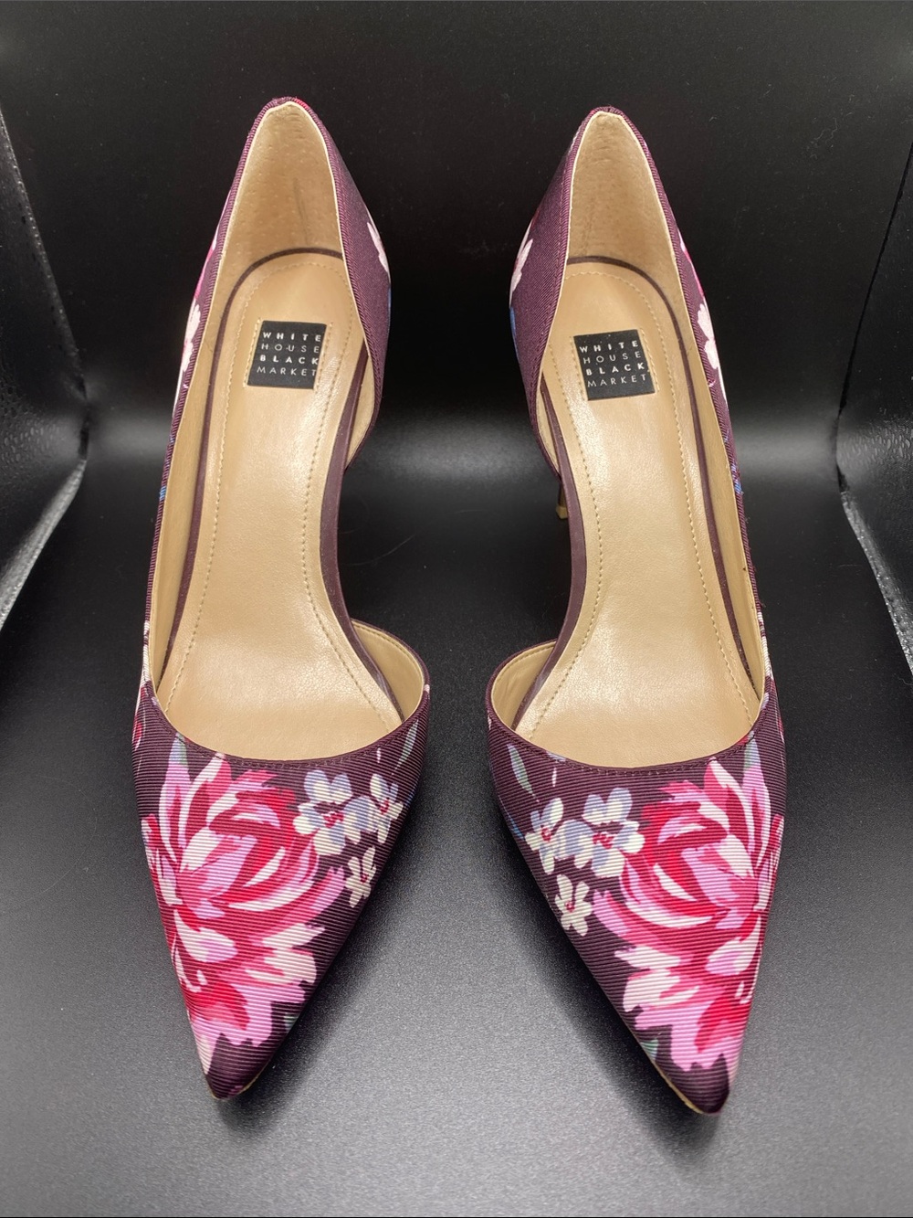White House Black Market Women's Plum Floral Pointed Toe Heels